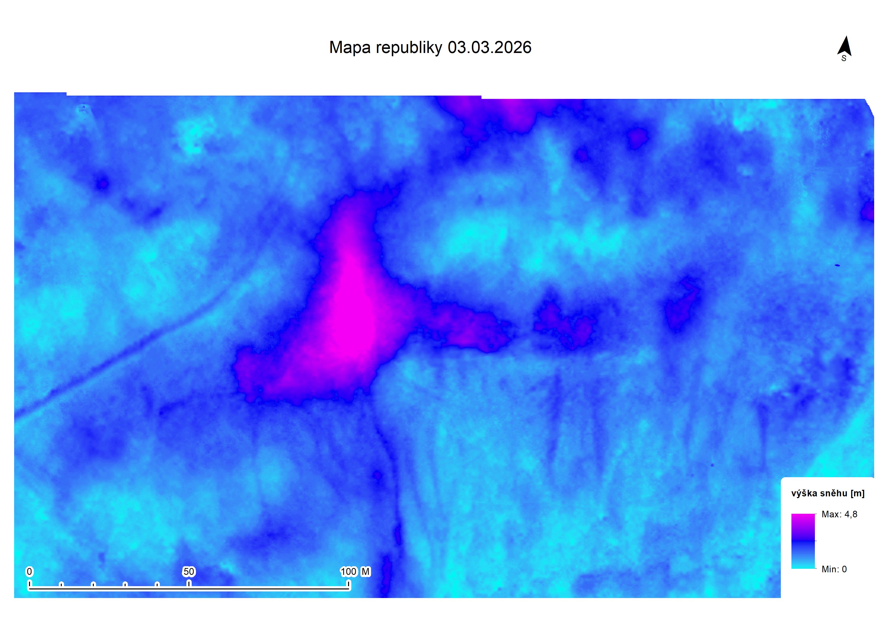 Graficky znázorněná mocnost sněhu na Mapě republiky, Přemysl Janata, archiv Správy KRNAP