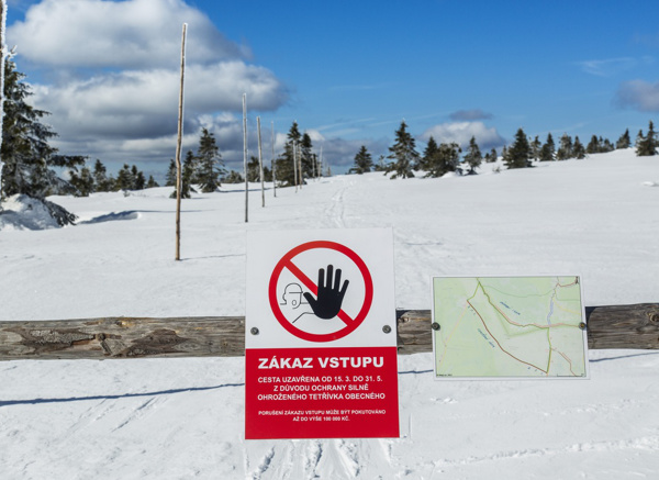 Uzavření zimní cesty z Labské louky na Voseckou boudu z důvodu ochrany proti rušení citlivých druhů živočichů, foto: Kamila Antošová